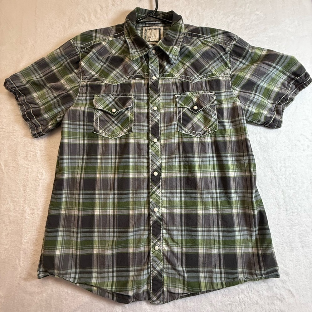 BKE Green and Gray Plaid Button Down Shirt